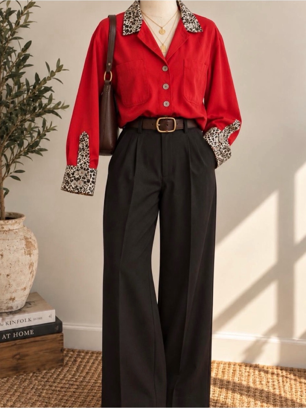 Red Leopard-Trim Button Front Jacket - Picture 5 of 5